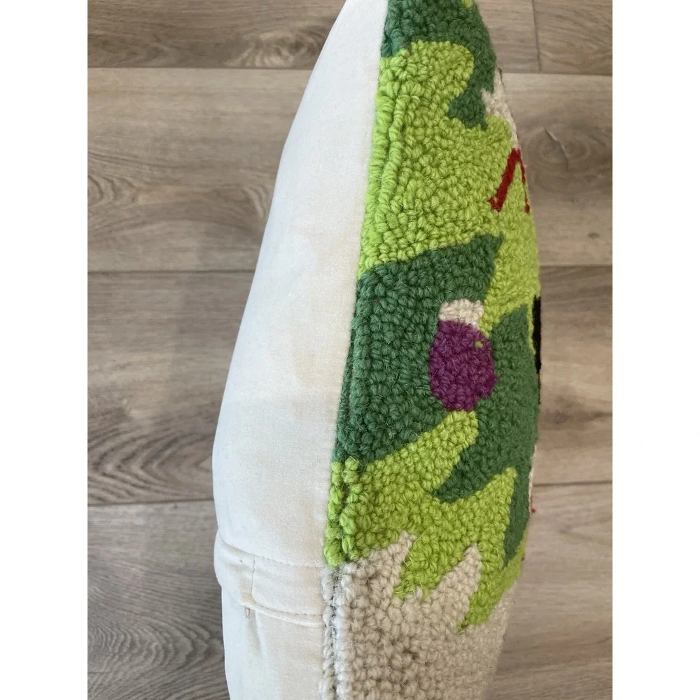Christmas Scottish Terrier Stocking Wool Hooked Pillow 16x16